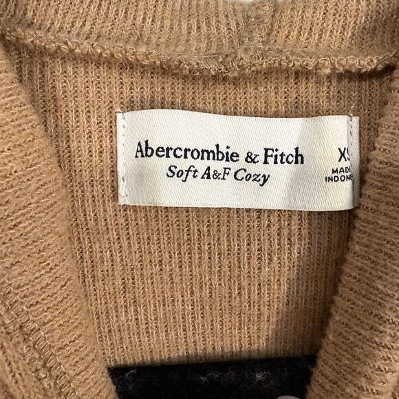 Abercrombie & Fitch Brown ribbed hooded sweater XS oversized Cozycore Loungewear - Picture 3 of 14